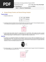 Sheet 1: Review On Thermodynamics: A Energy, Energy Transfer, and General Energy Analysis