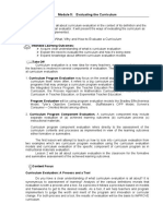 Lesson 1: What, Why and How To Evaluate A Curriculum: Module 5: Evaluating The Curriculum Module Overview