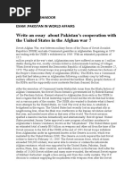 Write An Essay About Pakistan's Cooperation With The United States in The Afghan War ?