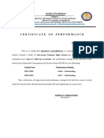 Certificate of Performance: Schools Division Office I Pangasinan