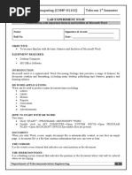 Introduction To Computing (COMP-01102) Telecom 1 Semester: Lab Experiment No.05