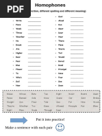 Put It Into Practice! Make A Sentence With Each Pair: (Same Pronuncition, Different Spelling and Different Meaning)