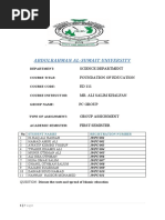 Abdulrahman Al-Sumait University: Science Department Foundation of Education ED 111 Mr. Ali Salim Khalfan PC Group