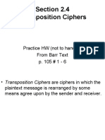 Section 2.4 Transposition Ciphers: Practice HW (Not To Hand In) From Barr Text P. 105 # 1 - 6