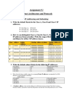 Assignment # 1 Internet Architecture and Protocols: IP Addressing and Subnetting