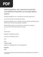 Historia Geografica, Civil y Natural de La Isla de SJ Bautista de PR Fray Agustin Iñigo Abbad y La Sierra