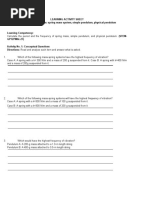 Learning Activity Sheet Simple Harmonic Motion: Spring Mass System, Simple Pendulum, Physical Pendulum