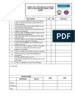 CHECKLIST For Installation of of Hot & Cold Water Supply Pipe Work