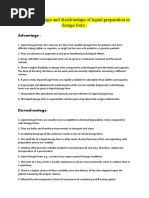 List of Advantage and Disadvantage of Liquid Preparation in Dosage Form