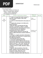 Lesson Plan: Stages Tim e Teacher's and Learners Activities Classroom Strategies Remarks