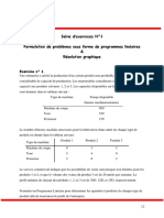 Série D'exercices N°1 Formulation de Problèmes Sous Forme de Programmes Linéaires & Résolution Graphique