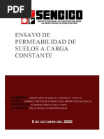 Ensayo de Permeabilidad de Suelos A Carga Constante: Carrera: Curso: Profesor: Alumnos