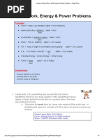 Force, Work, Energy & Power Problems: Formulas