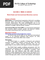 MATS College of Technology: Bacore 6-Week 10 Lesson World Bank and International Monetary System