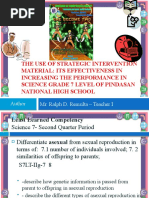 The Use of Strategic Intervention Material: Its Effectiveness in Increasing The Performance in Science Grade 7 Level of Pindasan National High School