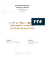 Fundamentos Conceptuales Básicos de La Oratoria y Funciones de Un Vocero.