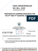 Regional Memorandum NO. 86 S. 2020: Provision of Learning Resources For The 3 and 4 QUARTER, SY 2020-2021