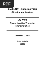 ELEC 310: Microelectronic Circuits and Devices: LAB # 03: Bipolar Junction Transistor Characteristics