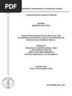 Bases para Establecer Un Protocolo de Estandarizacion para El Análisis de Patrones de Manchas de Sangre en México