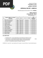 Approval For Off - Campus Student Teaching: Training Education Institution: Consolacion Community College