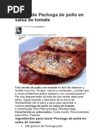 Receta de Pechuga de Pollo en Salsa de Tomate