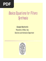 Basics Equations For Filters Synthesis: Giuseppe Macchiarella