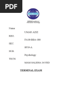 Phychology Terminal Exam (FA18-180) Sec (Sp19-A)