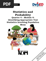 4 Statistics and Probability G11 Quarter 4 Module 4 Identifying The Appropriate Test Statistics Involving Population Mean