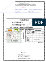 Cours de Materiaux Metalliques (1 Année Licence Appliquée Génie Mécanique)