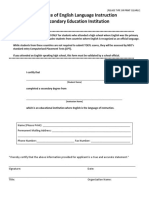 Certificate of English Language Instruction at Secondary Education Institution