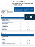 Islam and Gazur Power Hypertrophy Upper Lower Workout: Exercise Sets Reps