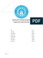 Department of Marketing Management Assignment On Import and Export