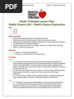 Grade 10 Sample Lesson Plan: Health Careers Unit - Health Careers Exploration