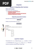 Integration Section 5: Integrating Other Functions: Notes and Examples