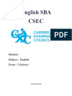 English SBA Csec: Student: Subject: English Form: 5 Science