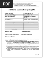 Mid Term Examination Spring 2021: Dr. Shahbaz Ahmed