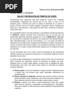 Salud y Recreacion en Tiempos de Crisis