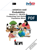 6 Statistics and Probability G11 Quarter 4 Module 6 Computation of Test Statistic On Population Mean Final