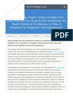 IELTS Essay, Topic: Some People Use The Internet To Search For Solutions To Their Medical Problems, Is This A Positive or Negative Development?