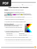 Student Exploration: Color Absorption: Vocabulary: Absorb, Primary Colors, Reflect, Transmit, Transparent