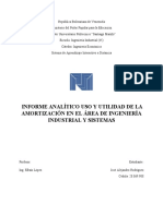 Jose Rodriguez INFORME ANALÍTICO USO Y UTILIDAD DE LA AMORTIZACIÓN EN EL ÁREA DE INGENIERÍA INDUSTRIAL Y SISTEMAS