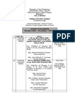 Branch 5 City of Manila Prime Antonio Ramos: Court Calendar 08 April 2021. Thursday. 7:30 PM