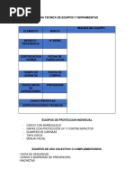 Ficha Tecnica de Equipos y Herramientas