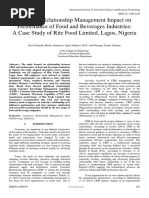 Customer Relationship Management Impact On Performance of Food and Beverages Industries A Case Study of Rite Food Limited, Lagos, Nigeria