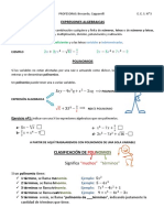 Clase 1 4to Año MATEMÁTICA EXPRESIONES ALGEBRAICAS. POLINOMIOS