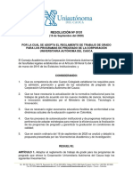 Resolución N. 0101 - Por La Cual Se Adopta El Reglamento de Trabajo de Grado