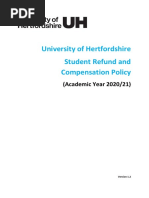 University of Hertfordshire Student Refund and Compensation Policy