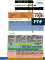 Experiencia de Aprendizaje 2 de 5to C y T.