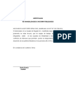 Certificado de No Inhabilidad e Incompatibilidad de Auditoria