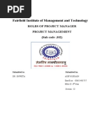 Fairfield Institute of Management and Technology: Roles of Project Manager Project Management (Sub Code:302)